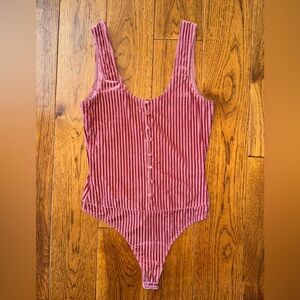 Privacy Please Bodysuit Light Red/Rose Velvet Ribbed Bodysuit Size Small
